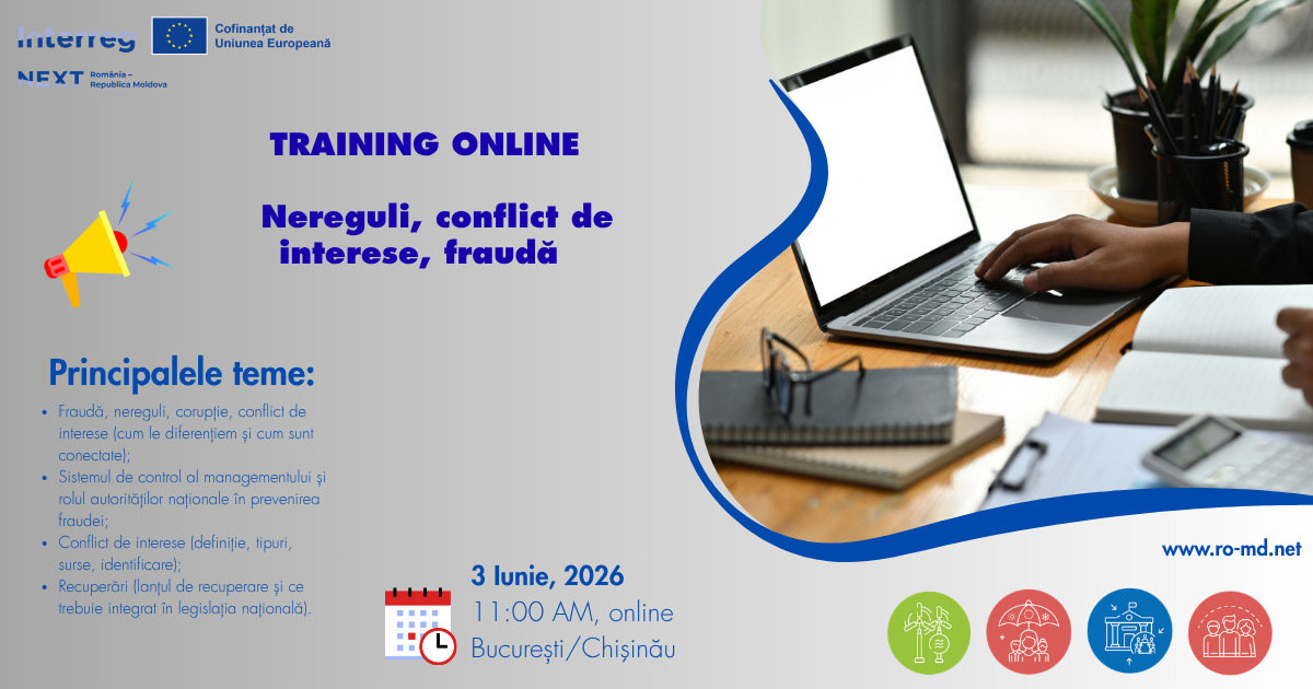 Seminar online privind prevenirea neregulilor, fraudei și conflictelor de interese în implementarea proiectelor – 3 iunie 2026